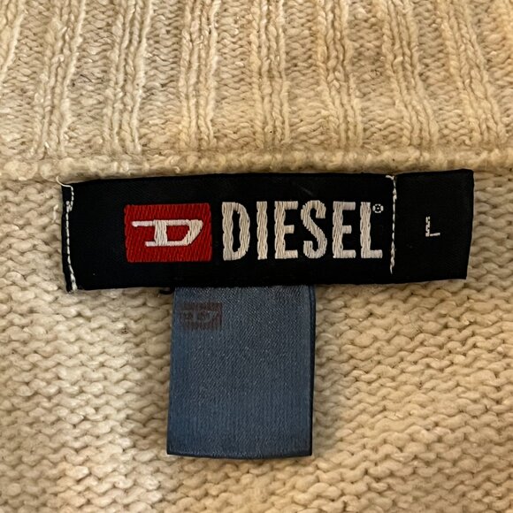 Vintage Diesel 1/4 zip mock neck cropped‎ long sleeve Ivory sweater. Size Large. - Picture 5 of 5